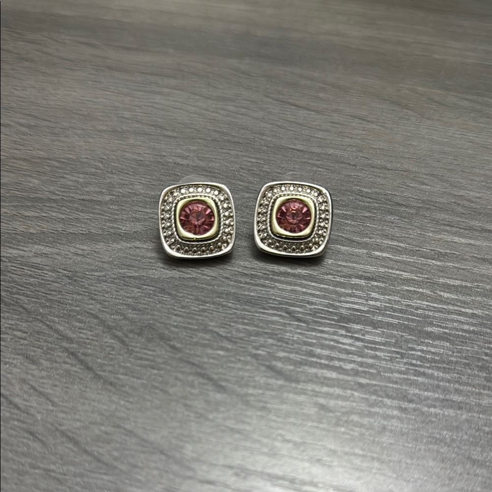 Elegant Silver and Pink Stud Earrings
